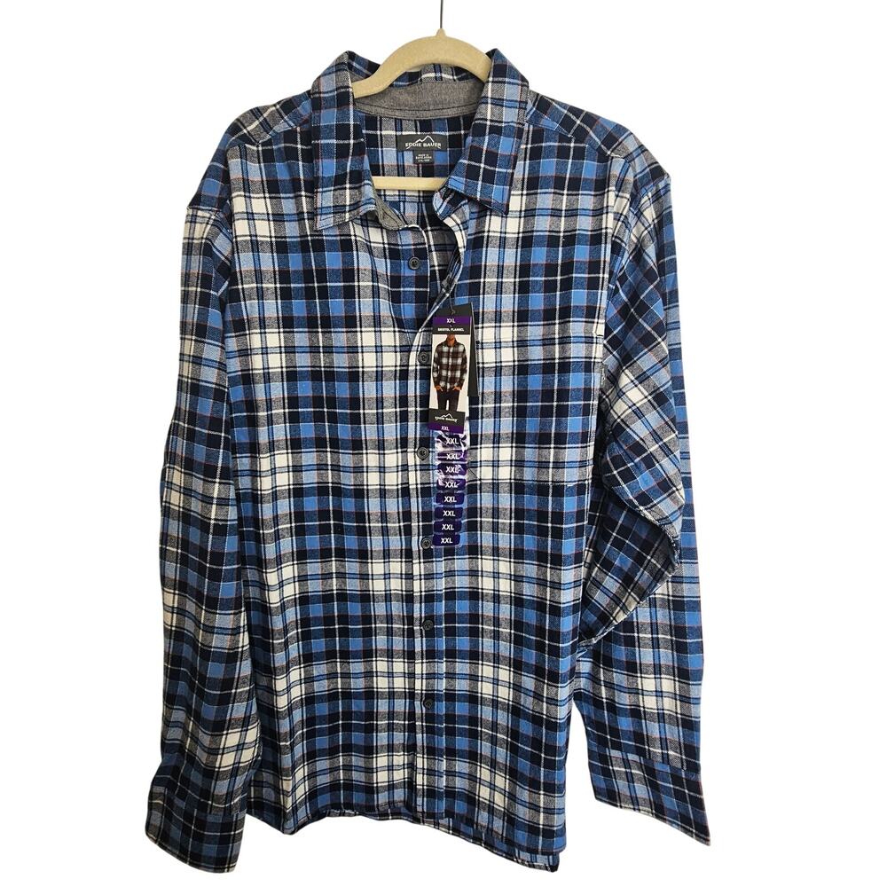 Eddie Bauer Mens Plaid Bristol Flannel Shirt Sz XXL Gorpcore Grunge Montauk Blue